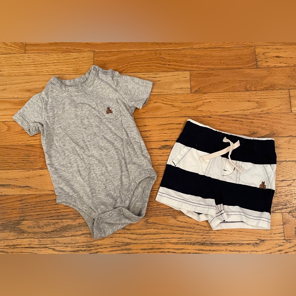 Baby Gap Organic Cotton Bear Set Bodysuit Shorts - Size 6-12M